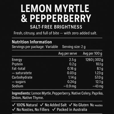SALT FREE - Lemon Myrtle & Pepperberry Seasoning